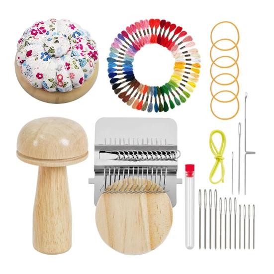 Mini Darning Loom Kit Wooden Darning Mushroom Knit Patch Maker Kit Weaving