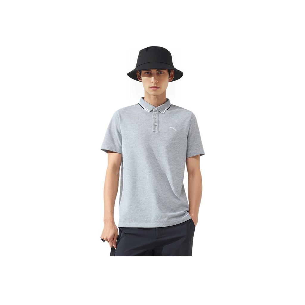 Anta Striped Breathable Sports Polo Shirt Men Tops Gray Flower-Gray 152427123-2