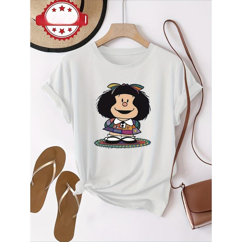 

European sizes Women S Fun Cartoon Casual Round Neck 100% T-Shirt - 0323083 2XL