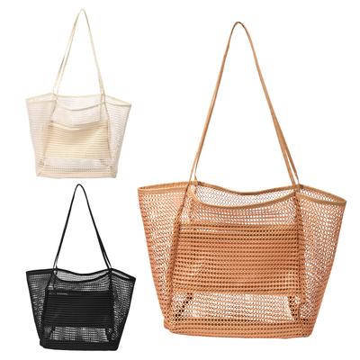 Damen Große Kapazität Strandtasche Sommer Reise Netz Schultertasche Innentasche Urlaub Sanddicht Einkaufs Handtasche