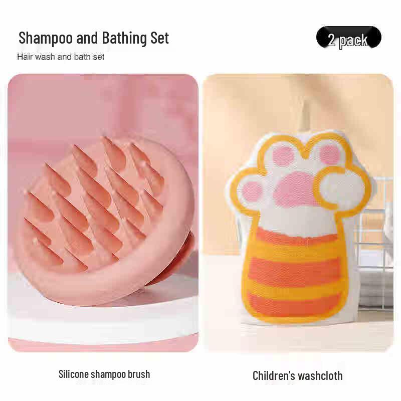Silicone Scalp Massager & Shampoo Brush with Kids Bath Mitt