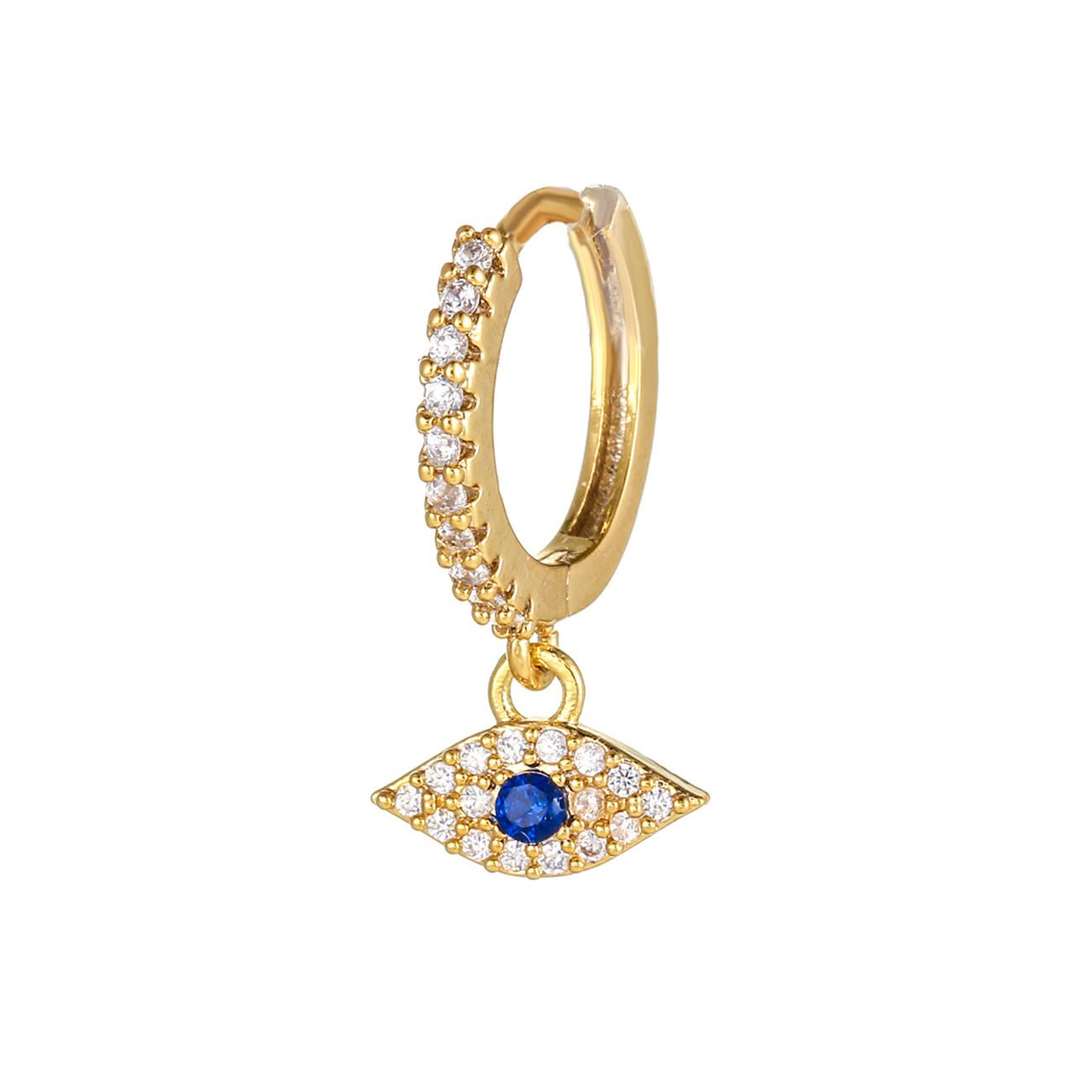 18k Gold Hoops Earrings Women 925 Sterling Silver Earrings Blue Zircon Diamond Evil Eye Earring NORMAL&Evil eye earring