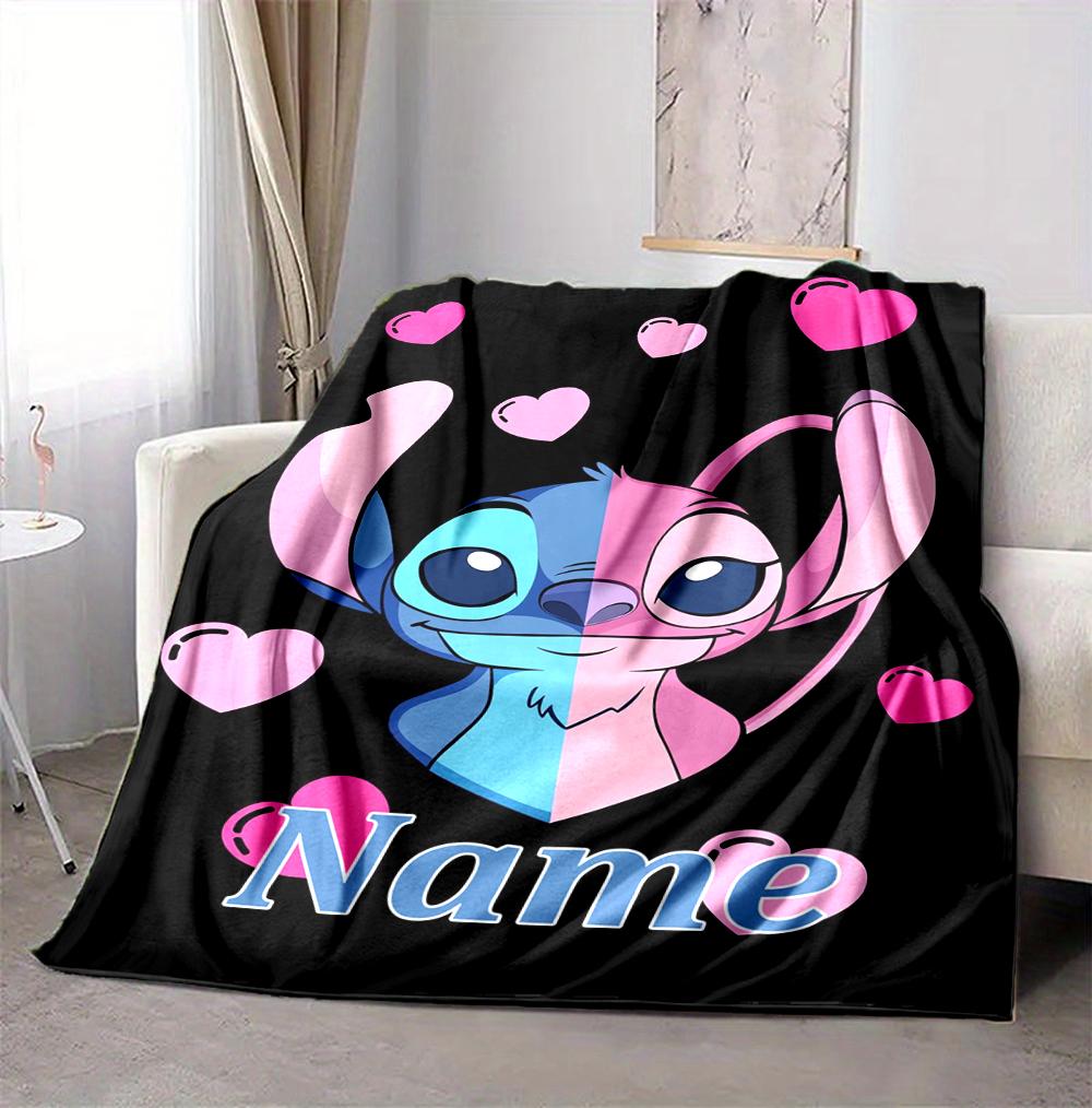 Custom Name Stitch's Sign Flannel Blanket Throw Blanket Soft Warm Sofa Bed Decor Unique Gift