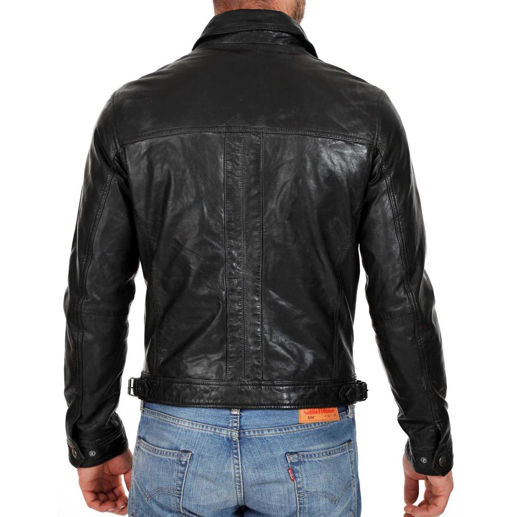 SKINOUTFIT Herren Echte Lammfell Schwarze Lederjacke Stilvolle Motorrad Bomber Biker Oberbekleidung MJ 25