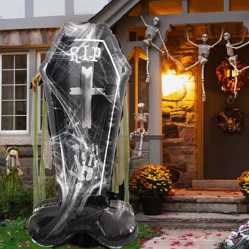 1 szt. Balon Nagrobek Halloween Trumna Balon z Folii Aluminiowej Odpowiedni na Halloween Grób Horror Dekoracje