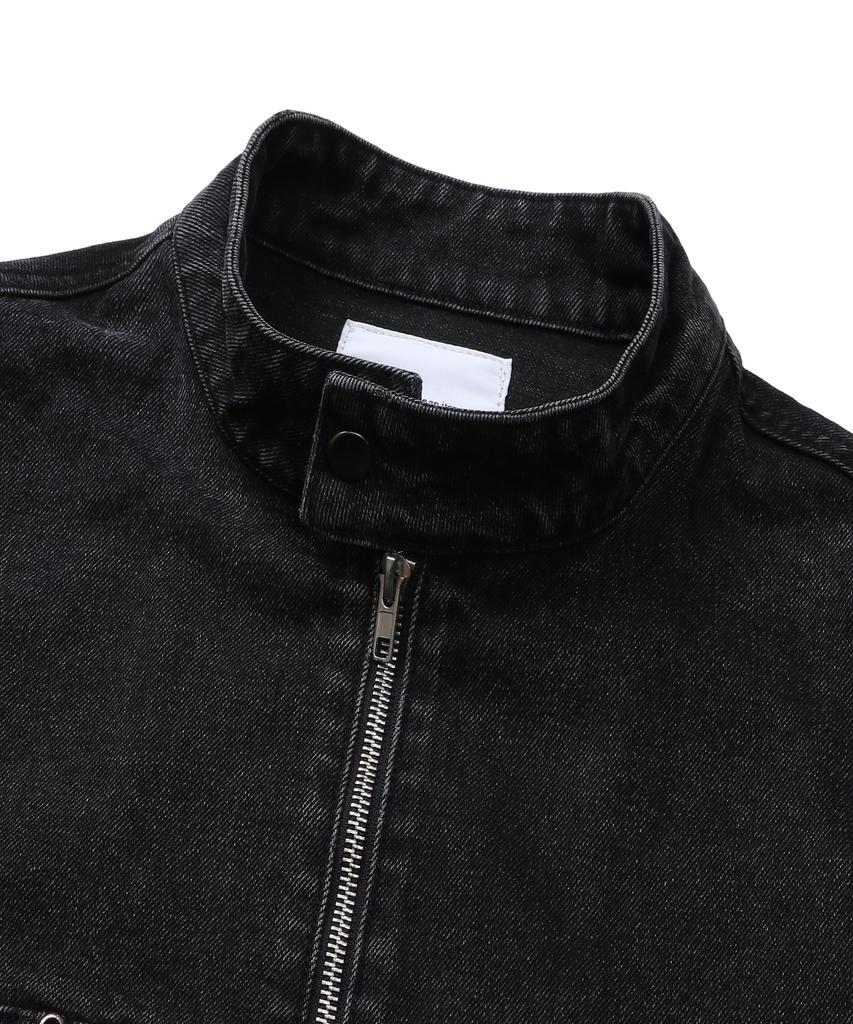 Connect Kinloch [Semi-Over] Washed Denim Biker Jacket (Black)