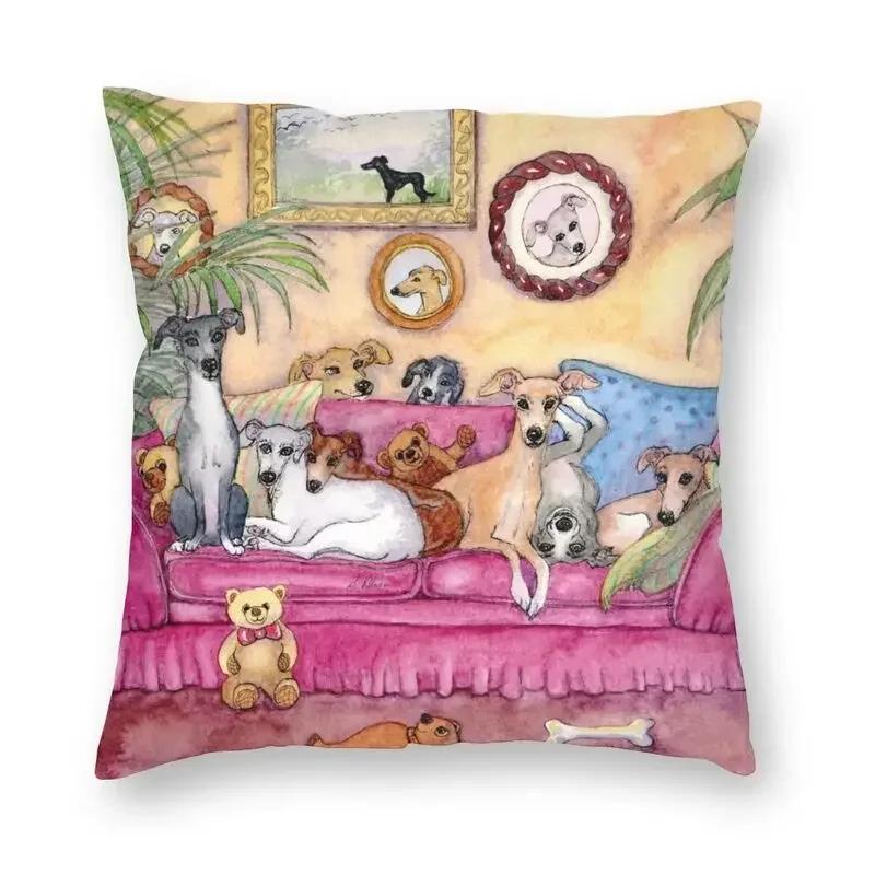 Greyhounds With Gold Collars Pillow Case Home Decorative Sihthound Dog Nordic Cushion Cover Velvet Pillowcase For Sofa