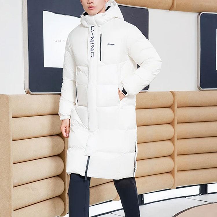 Li-Ning Veste chaude à capuche mi-longue à imprimé logo série entraînement pour homme Vêtements d'extérieur Blanc AYMR149-4