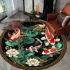 Tapis de sol ronds imprimés en flanelle style oriental avec poissons Koi Antidérapants Convient pour salon chambre terrasse jardin tapis