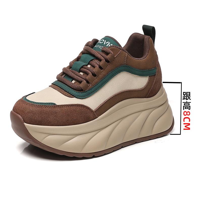 

Осень и Зима Мягкая Кожа Обувь Форрест Гамп для Женщин Повседневная Увеличенная Толстая Подошва Папины Кроссовки 40 коричневый