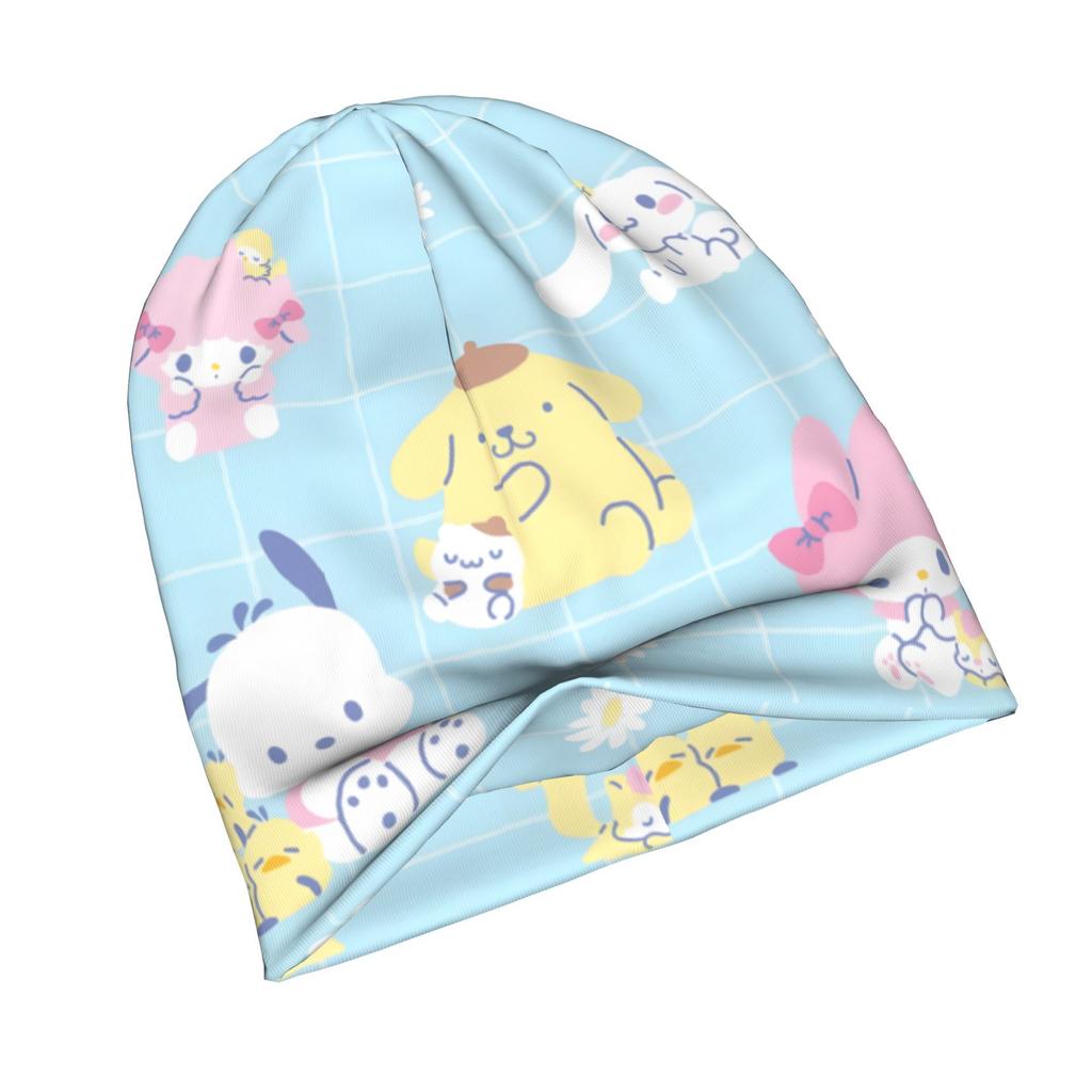 Sanrio Characters Knit Hat for Adults - Subtle Grid Background with Iconic Sanrio Characters, Cozy Winter Beanie Suitable for Cold Weather, Fashionabl