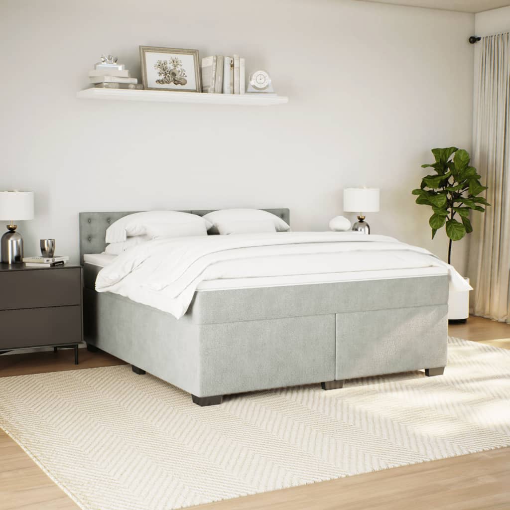 Vidaxl Letto Continentale Con Materasso, Grigio Chiaro, 180X200Cm, Velluto