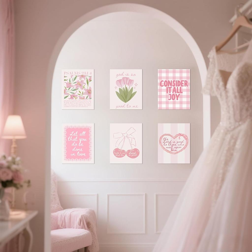 Pink Christian Bible Verse Wall Art Posters Set, Pink Floral Wall Decor Religious Scripture Canvas Prints Paintings Faith Pirational Preppy Pictures