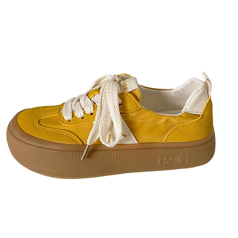 

A9827 холодный клеевой процесс толстая подошва немецкие тренировочные туфли женские туфли с большой головой 2024 новые латексные стельки кеды маленькие белые туфли 40 жёлтый