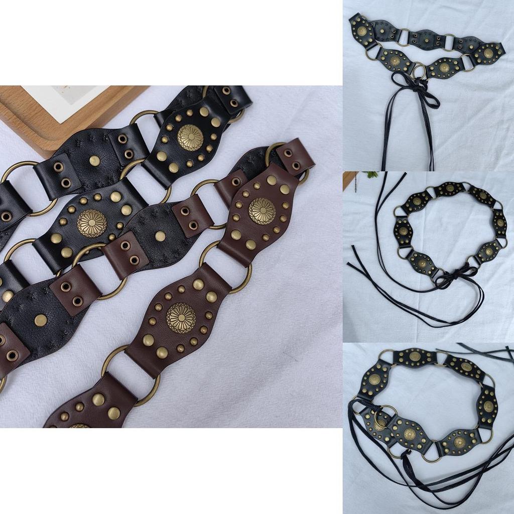 Vintage Spliced Carved Western Style Pu Leather Belt For Women Summer