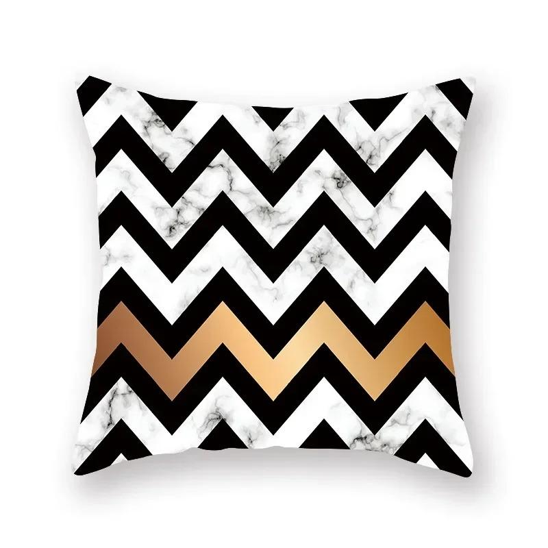Marble Sofa Decoration Gold Black Geometric Cushion Cover Sofa Stripe Bedroom Living Room Throw Pillow Cover
