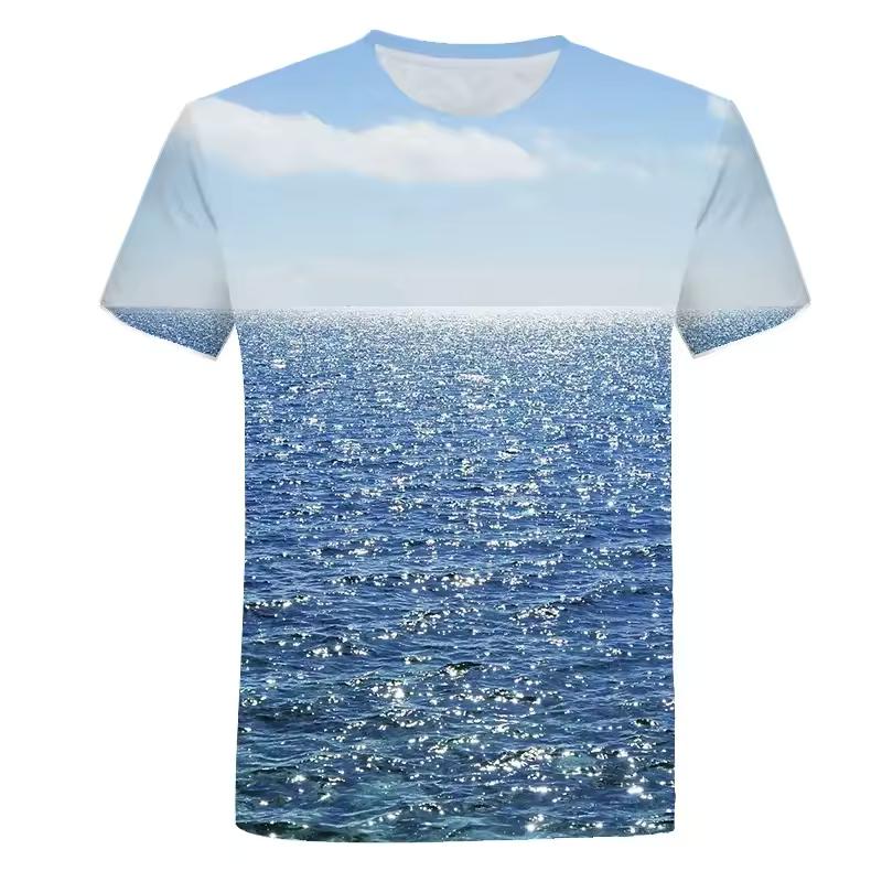 3D Printed Seaside Scenery T-Shirt Men Ocean Beach Pattern Tees Summer Harajuku Loose Round Neck Tops Short Sleeves T Shirts