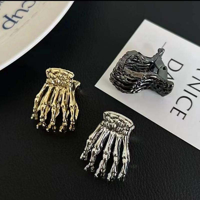 Punk Skull Hand Hair Clips for Women Simple Geometric Dark Little Shark Clip Halloween Party Headwear Accessory