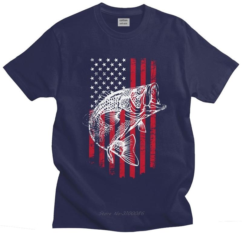 Vintage PerforUnisexce Fishing TShirt Unisex Short Sleeve American Flag Bass Fish FisherUnisex Summer T Shirt Cotton Distressed Tee Tops