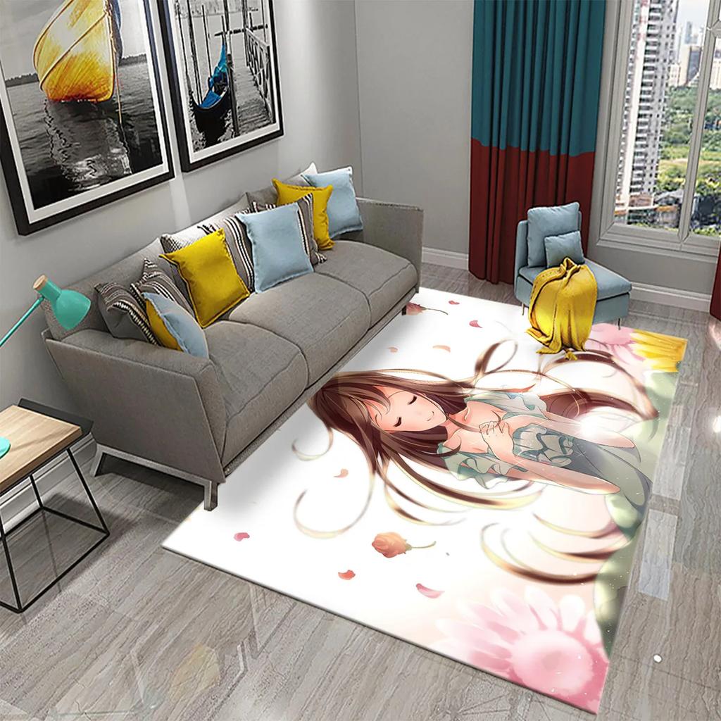 3D Lovely Cute Cartoon Pink Girl Carpet Girl Teen Bedroom Living Room Door Entrance Decoration Rug Bathroom Kitchen Non-slip Mat