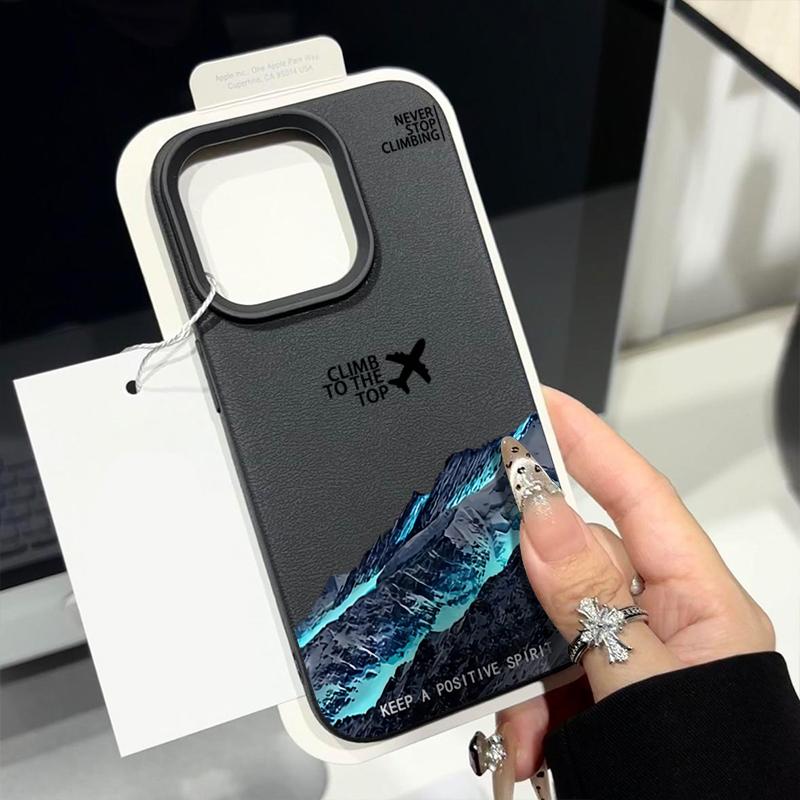Nárazuvzdorný tenký kryt s motivem hory a letadla pro iPhone 16 15 Pro Max 14 Pro 13 12 11 Ochrana objektivu TPU Textura kůže Matný měkký kryt na telefon