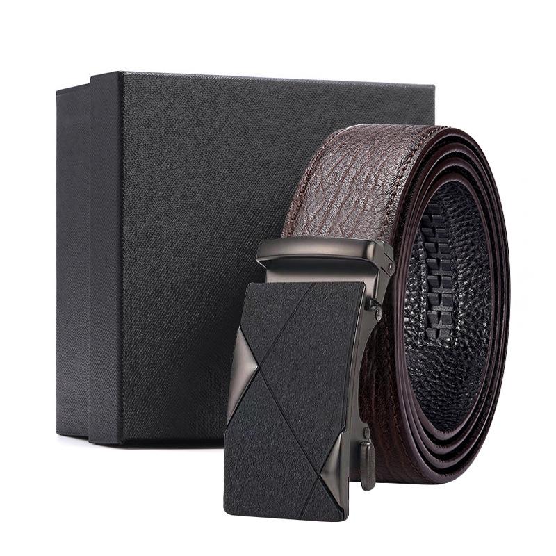 

Мужской ремень с автоматической пряжкой и эффектом водной ряби, кожаный ремень для деловых подарков, ремень с принтом, первый слой коровьей кожи support custom logo pattern