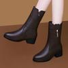Soft Leather Thick High-heeled Martin Boots Women's Medium Boots Autumn and Winter New Velvet Versatile Cotton Shoes Women's Boots