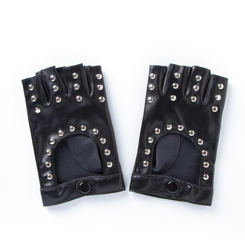 Fashion Hollow Rivets Bright Leather Sexy Stage Performance Gloves Female Pu Imitation Leather Halloween Punk Knight Male