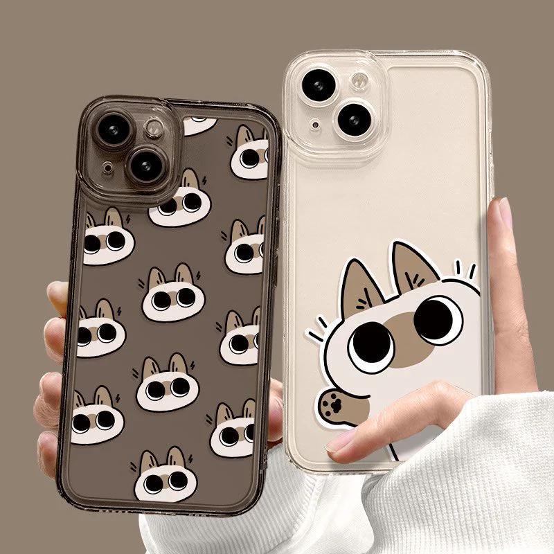 Cartoon Siamese Cat Clear Funda iPhone Cases For iPhone 17 16 15Pro Max 11 12 13 14Pro Plus Shockproof carcasa phone Case