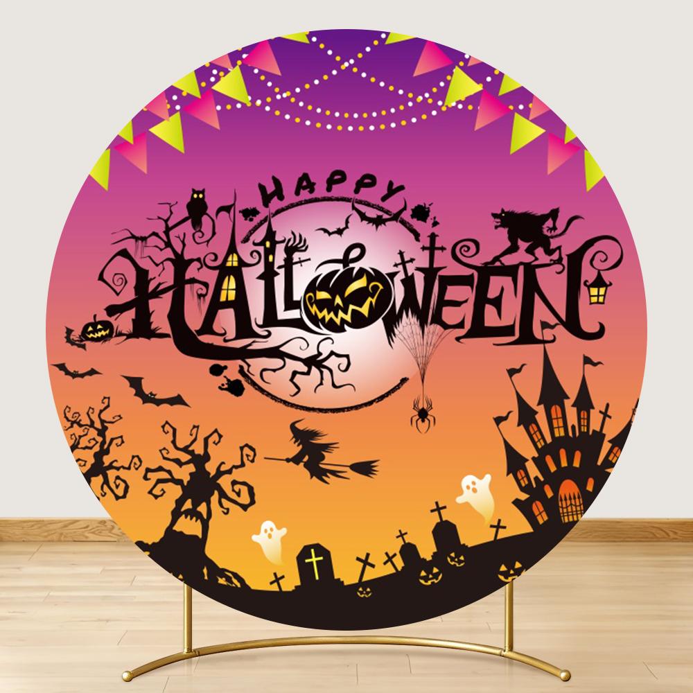 Halloween Party Round Backdrop Cover Pumpkin Witch Full Moon Night Castle Baby Shower Birthday Circle Photo Background Props