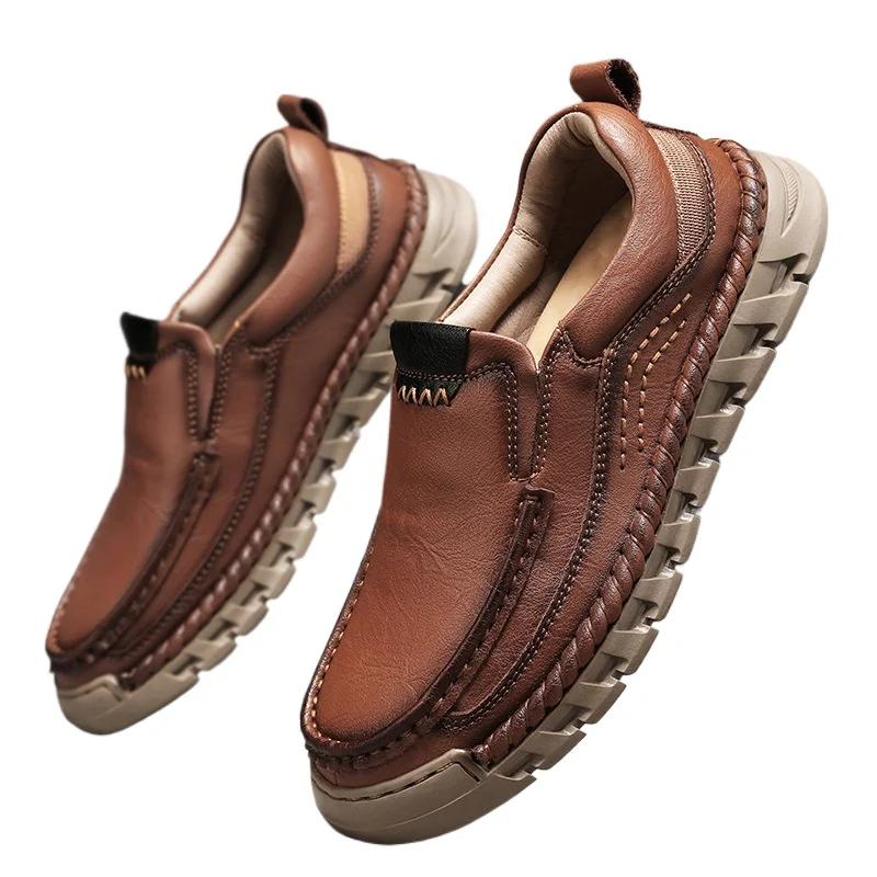 Men Handmade Genuine Leather Loafers Casual Comfortable High Quality Retro Business Shoes Spring and Autumn Men's Dress Shoes