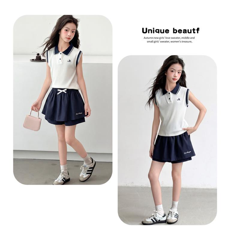 Girls' 2026 Sleeveless Polo Shirt & Sports Skirt Shorts Two-Piece Summer Set