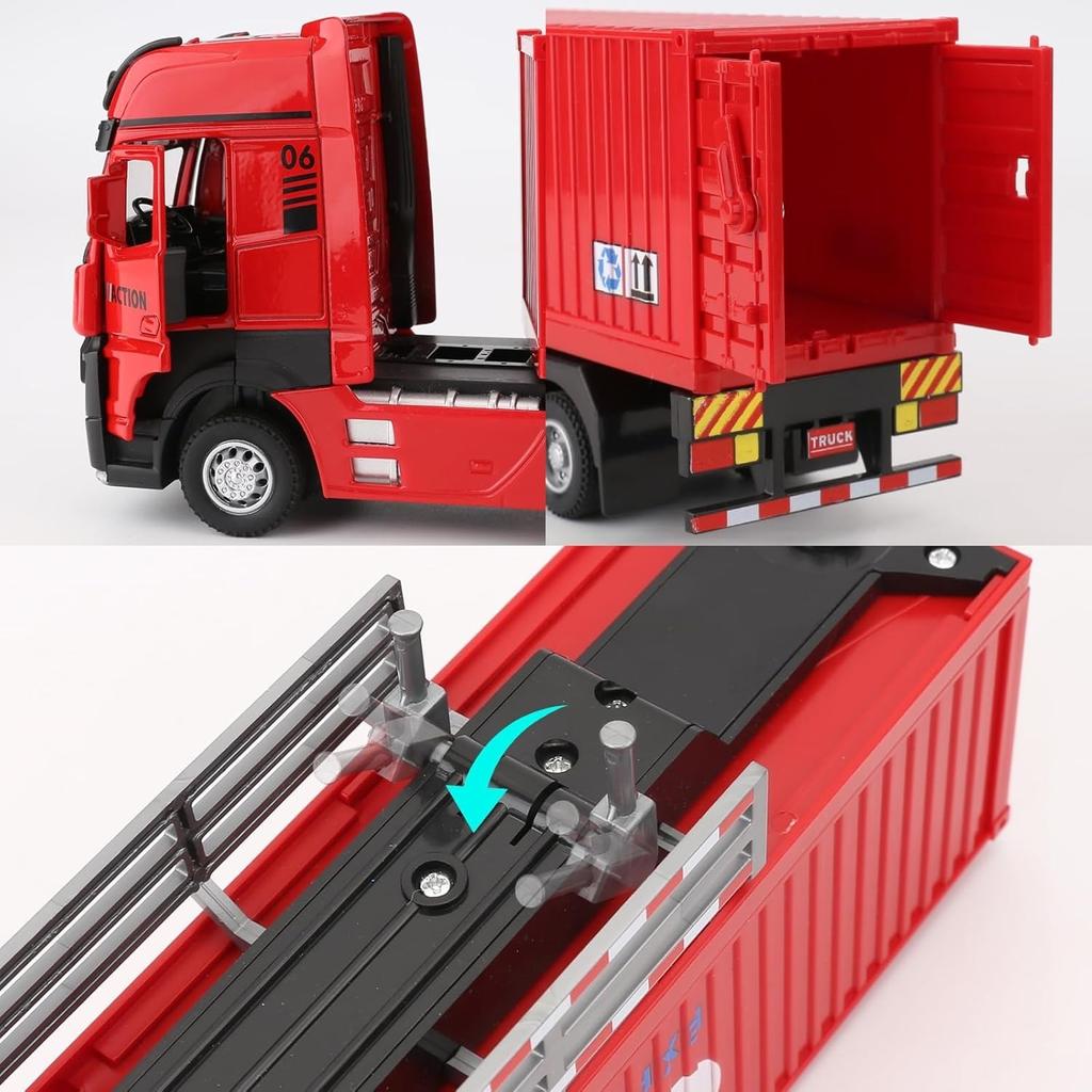 Mașină de jucărie camion container 1/50, mașină de colecție model de vehicul de transport cu lumini și sunete, cadou de jucărie turnată sub presiune trageți înapoi pentru copii