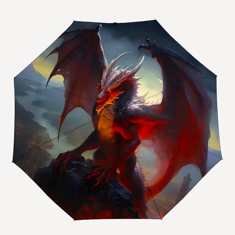 1pc Dragon Themed Design Fully Automatic Folding Portable Umbrella, 8 Iron Frames, Three-Fold Design, Suitable for All Seasons, Suitable for Outd