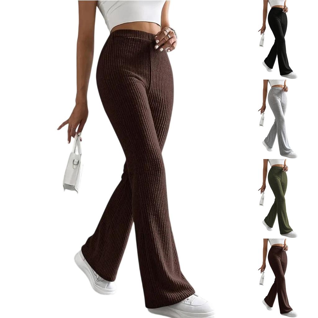 Women Solid Color Casual Pants Casual Form-fitting Flared Pants