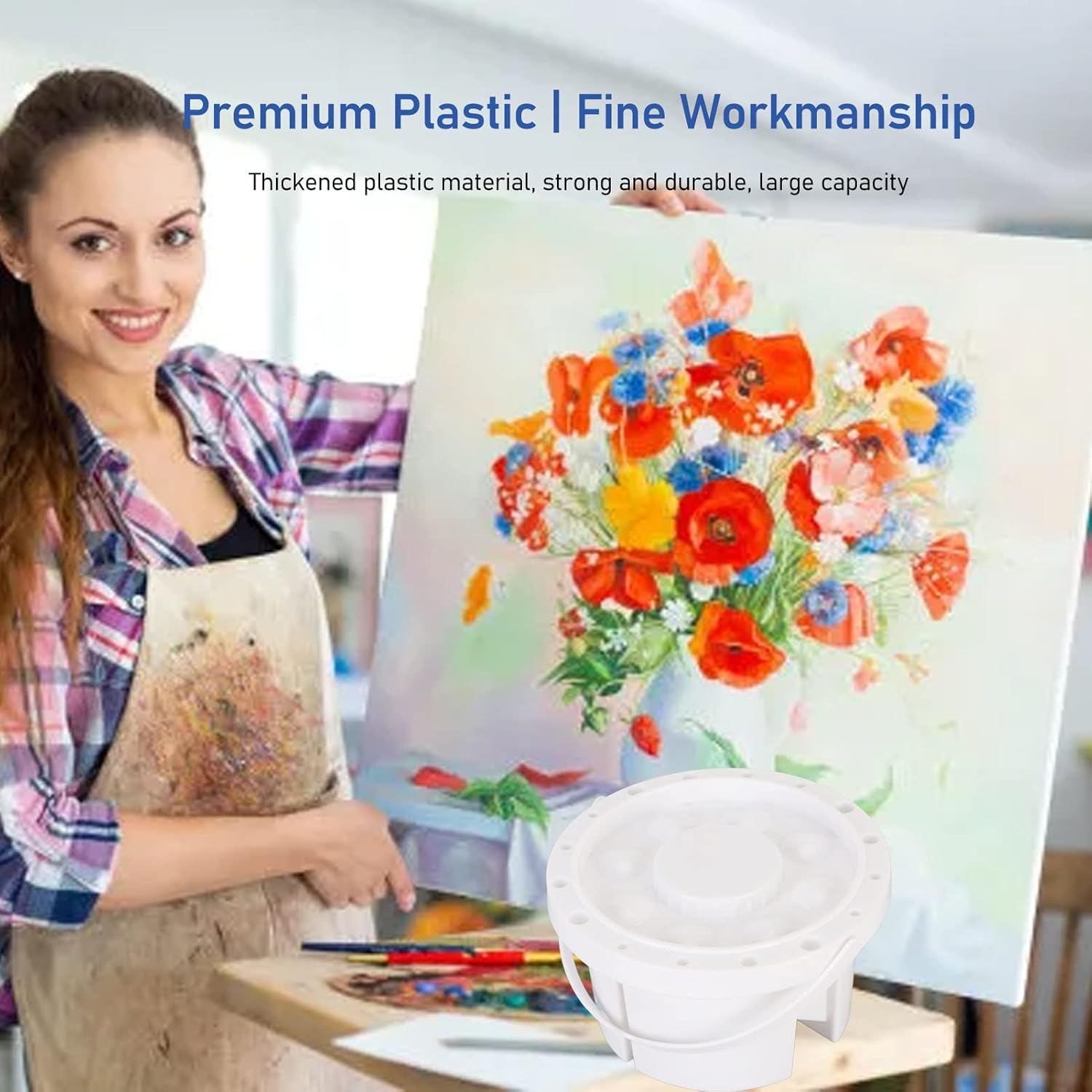 

Мойка для кистей, Мойка для кистей Многофункциональная Подставка и органайзер для кистей для рисования с крышкой, палитрой и ручкой Портативная для рисования