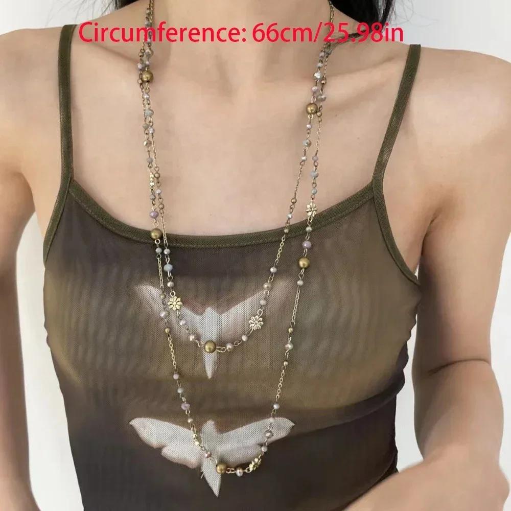 New Alloy Pentagram Star Pendant Silver Color Punk Long Chain Necklace Double Layer Y2K Style Choker