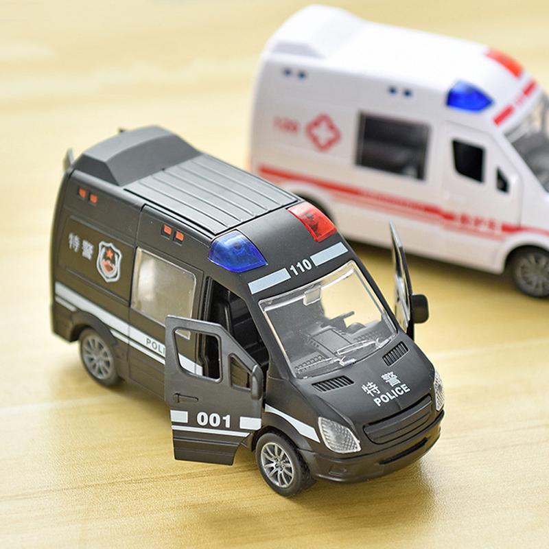 Hospital Rescue Ambulance Police Metal Cars Model Pull Back Sound And Light Toy