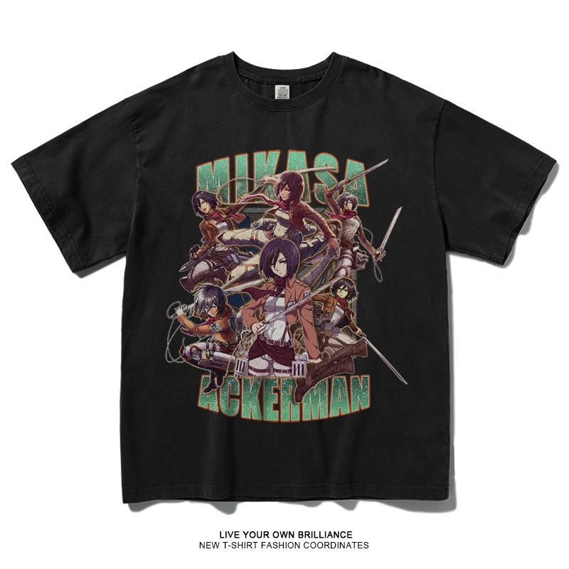 Attack on Titan Anime Alan Mikasa Leavell Printed 100% Cotton T-Shirt Japanese Anime Summer Trend Casual Streetwear