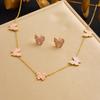 Gold Plated Stainless Steel Purple Enamel Butterfly Jewelry Set (necklace + Earrings) for Women