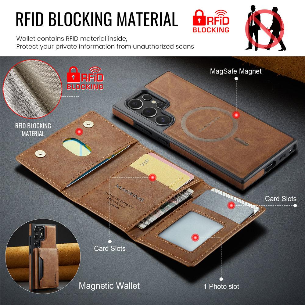For Magsafe Wireless Charge Leather Case For Samsung Galaxy S25 S24 Plus S23 Ultra 2 In 1 Detachable Wallet Cards Phone Cover