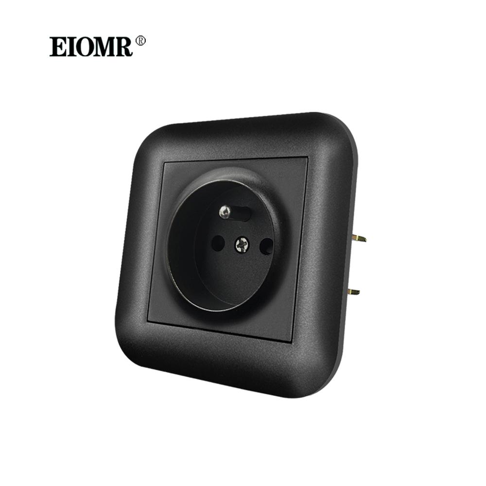 EIOMR EU Standard Power Socket with Iron Claw Black Flame Retardant PC Panel 110-250V Wall Socket 16A Suitable for Round Box