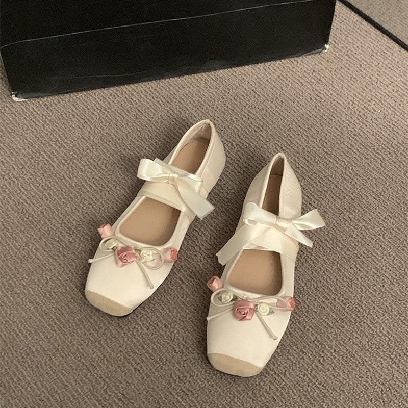 Pink light mouth square head flat sole shoes women's spring and autumn ballet shoes Mary Jane shoes