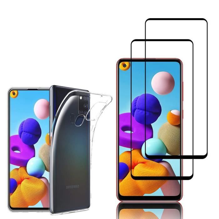 Silikonový gelový kryt UltraSlim - PRŮHLEDNÝ - Samsung Galaxy A21S - 2x Fólie z tvrzeného skla - ČERNÁ