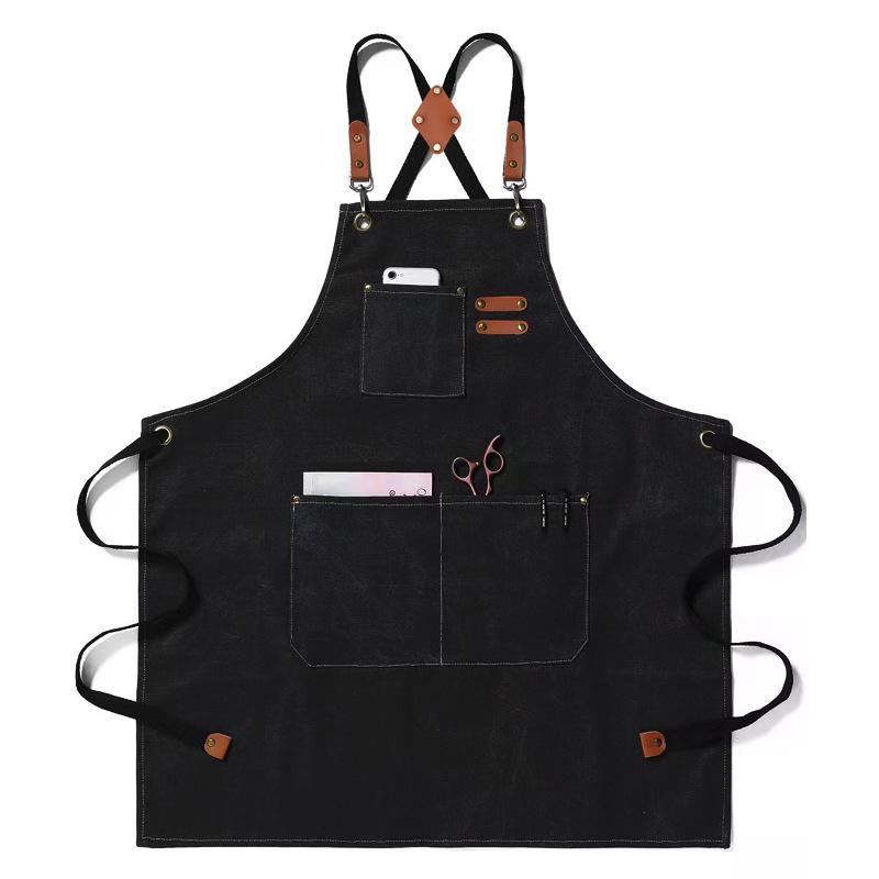 New Fashionable Waterproof Canvas Kitchen Apron Women's Men's Chef Work Apron Barbecue Restaurant Bar Store Cafe Beauty Nail Studio Uniforms