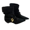 Kitten and Pointed Pleated Straps Stacked Boots 2025 New Retro Suede Flanged Metal Buckle Strap Fashion Short Boots