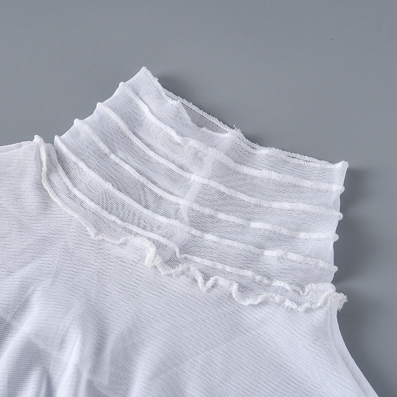 Elegant Mesh Multilayer Pleated Fake Collar Decorative Neck Cover Half Top Collar Sweater Shirt Detachable High Collar