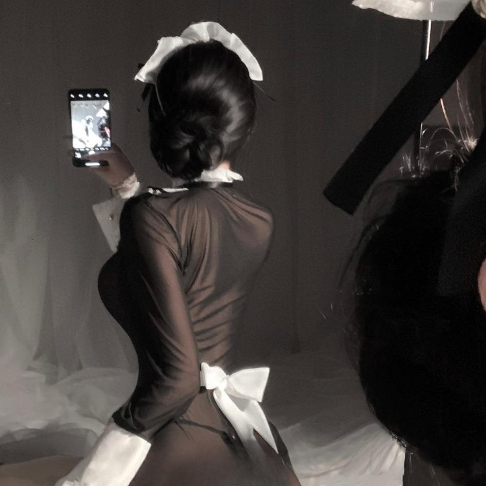 Sexy French Maid Cosplay Costumes Erotic Lingerie Set Ruffled Dress Headband G-String Lolita Outfit Halloween Christmas Uniform