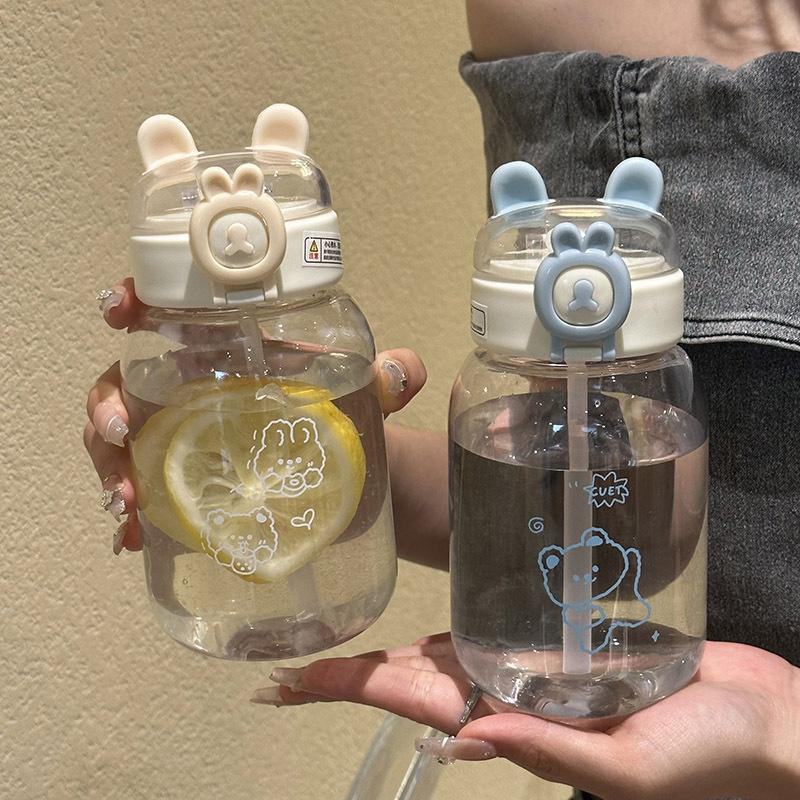 500Ml Kawaii Rabbit Water Bottle Portable Cute Ear Shaped Drinking Cup With Straw And Lid Summer Drinkware For Outdoor Camping