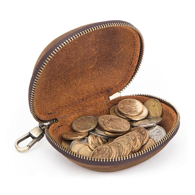 Leder Schlüsselanhänger Münzbeutel Mini Kreativ Vintage Crazy Horse Leder Reißverschluss Münzaufbewahrungstasche